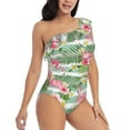 thumbnail image 3 of Sikiie Tropical Flamingo Print Women One Piece Swimsuits Tummy Control One Shoulder Bathing Suits Ruffle Swimwear, From S to XXL-X-Large, 3 of 6