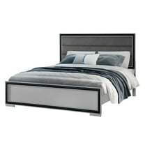 Global Furniture USA Amelia Soild Wood Gray Black King Bed with LED