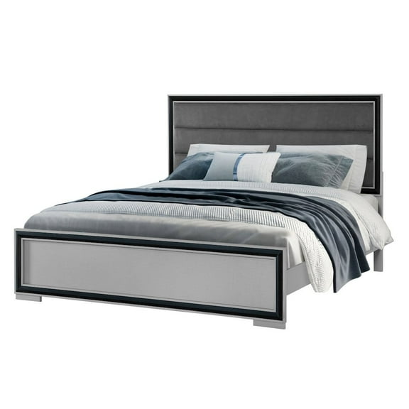 Global Furniture USA Amelia Soild Wood Gray Black King Bed with LED