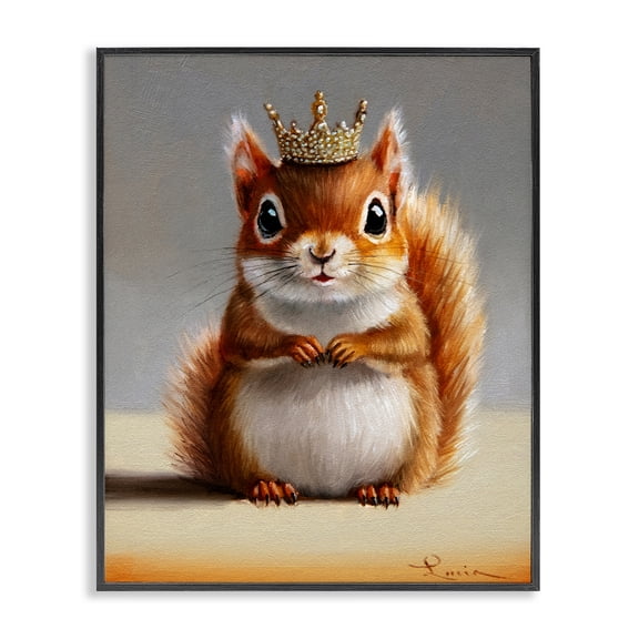 Fancy Crowned Squirrel Black Framed Giclee Art, design by Lucia Heffernan