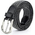 thumbnail image 2 of Elastic Belts for Men, Braided Belt, Canvas Woven Elastic Stretch Belts for Men/Junior, Black on White, 2 of 7