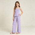 thumbnail image 2 of UAYOTSE Girls Summer Wide Leg Pants 2Pcs Set Fashion Top + Trousers Casual Outfit 5-15Y Size 9-10 Years, 2 of 8