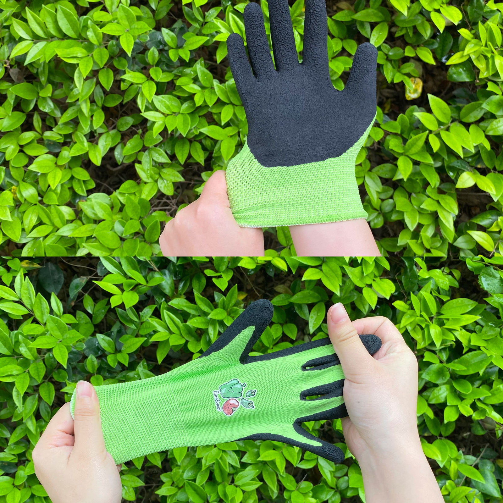 EvridWear Children Kids Gardening Latex Painting Work Gloves, Kid Garden Gloves, XS (3-5yr), Green