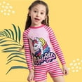 thumbnail image 4 of SILVERCELL Girls Summer Two-Piece Swimsuit Set Little White Horse Printed Stripes Long Sleeved and Elastic Shorts Swimsuit Outfits 4-8T, 4 of 10
