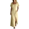 thumbnail image 2 of Karymi Maxi Dress, Square Neck Short Sleeve Casual Long Dress with Pockets and Long Side Slit, Solid Summer A-Line Flowy Dress Maxi Dress, 2 of 6