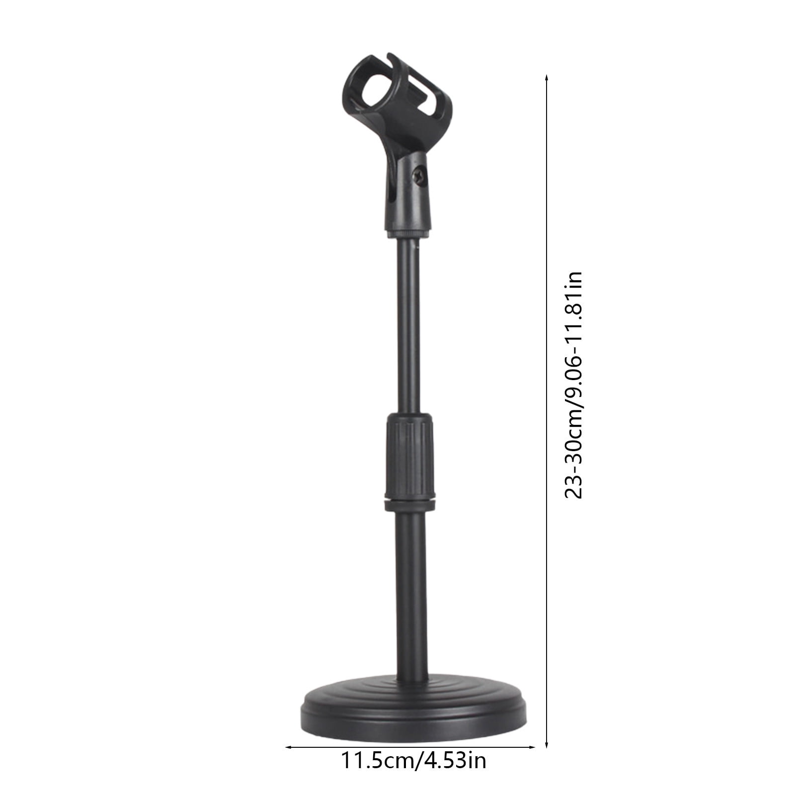 Weloille Microphone Stand Desktop Telescopic Adjustable Height with Weighted Disc Base, Plastic Black for Live Streaming Recording Karaoke