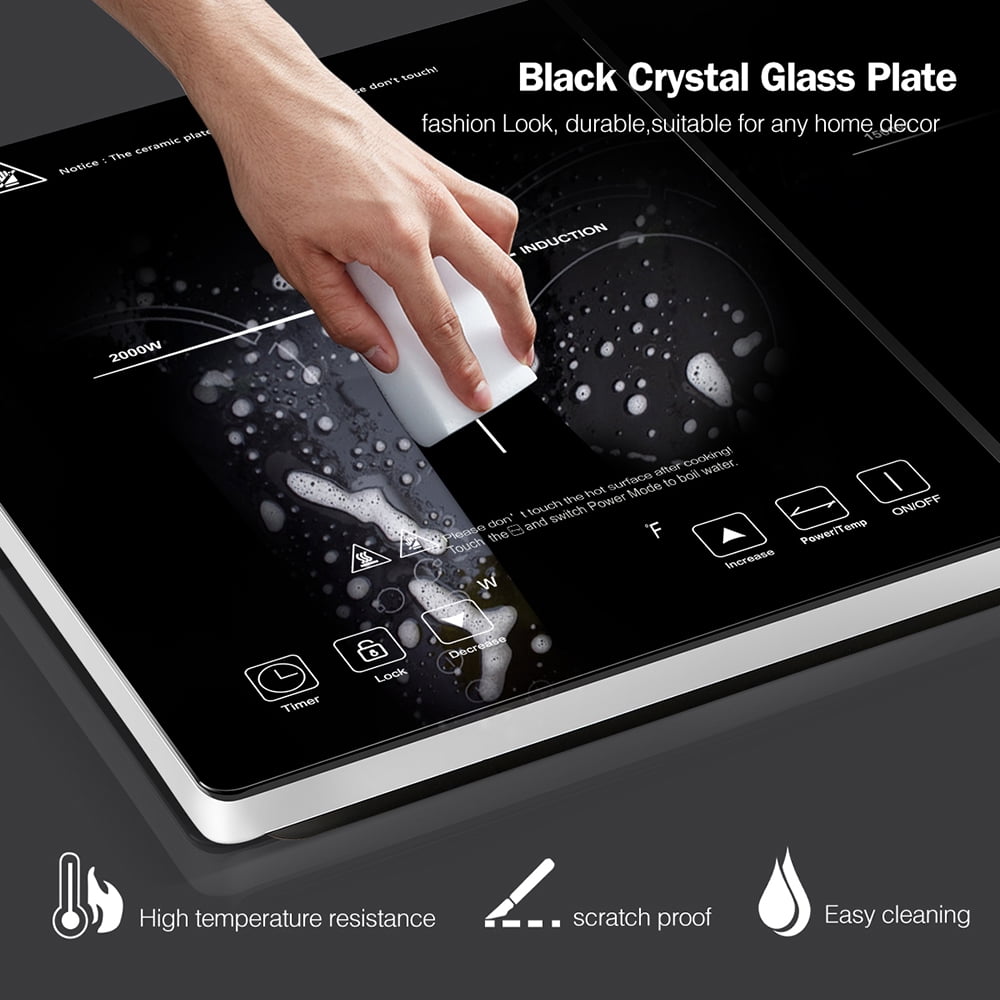 Aaobosi 1800W Double Induction Cooktop Low Noise with Independent Control 2 Burners, 10 Temperature, 9 Power Levels, 3-hour Timer & Child Safety Lock
