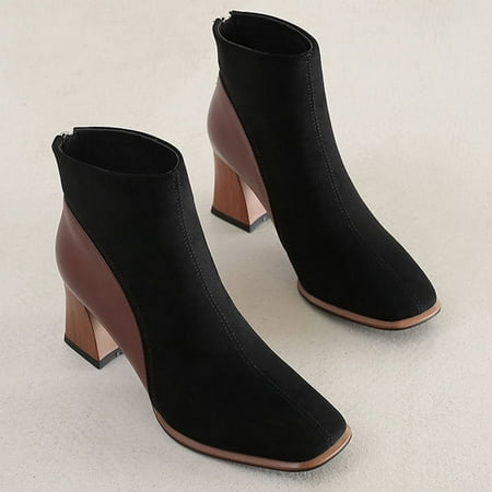 

Women Ankle Boots Beige Block High Heels Sock Boots Square Toe Chunky Heels Zipper Boots Lady Autumn Winter Party Shoes