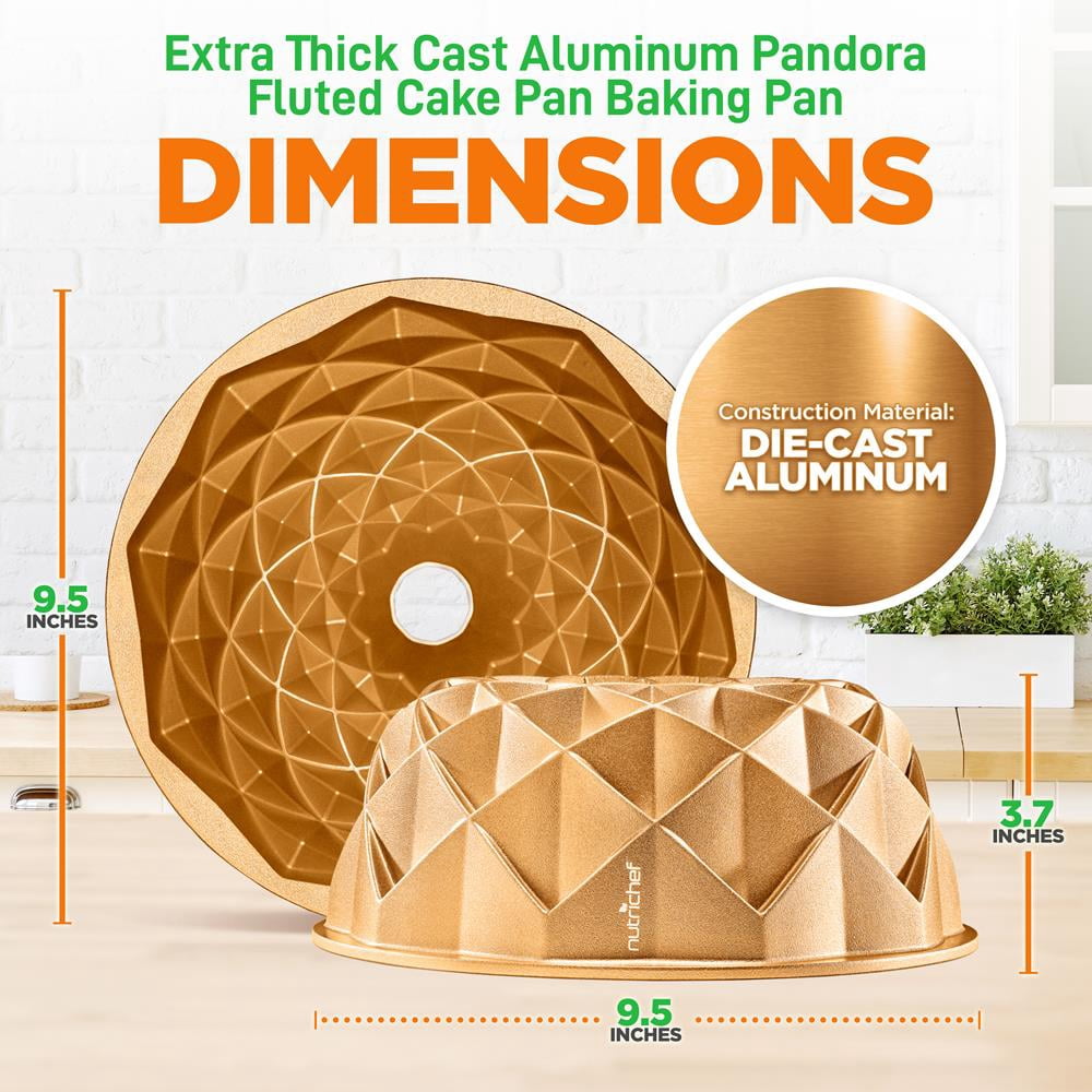 NutriChef French Wreath Fluted Bundt Cake Pan, Extra Thick and Non Stick Aluminum Bakeware with 2 Layers of Non Stick Coating for Easier Release, Uniform Baking and Browning