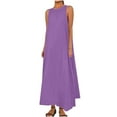 thumbnail image 2 of Wedding Guest Dress Plus Size, Fashion Women's Summer Casual Round Neck Sleeveless Solid Beach Sundresses Boho Dress Dresses(Purple,L), 2 of 8