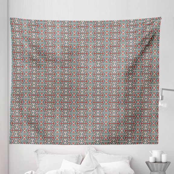 Geometric Tapestry, Colorful Composition with Triangles Retro Hourglass Motifs Abstract, Fabric Wall Hanging Decor for Bedroom Living Room Dorm, 5 Sizes, Multicolor, by Ambesonne