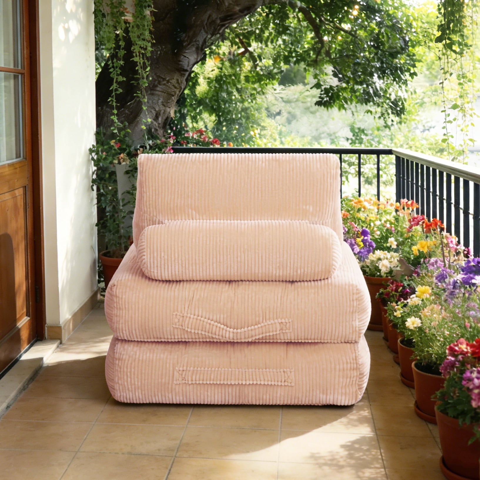 PAPROOS Bean Bag Chair for Adults, Corduroy Bean Bag Lounger, Convertible Floor Sofa Bed, Comfy Lounge Chair with Back Support for Bedroom, Dorm, Game Room and Living Room, Pink
