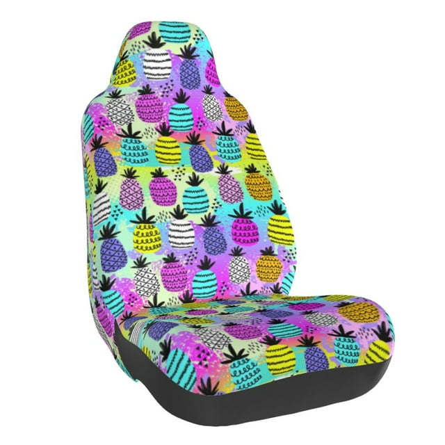Wukai Graffiti Pineapples Full Set Car Seat Covers with Soft Padding Universal Auto Front Seats Protector and Cushion Mat