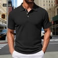thumbnail image 2 of Telankuip Checkered Pattern Polo Shirts for Men Summer Breathable Casual Work Top with Classic Collar Solid Color Loose Comfy for Business Leisure Wear Black M, 2 of 7