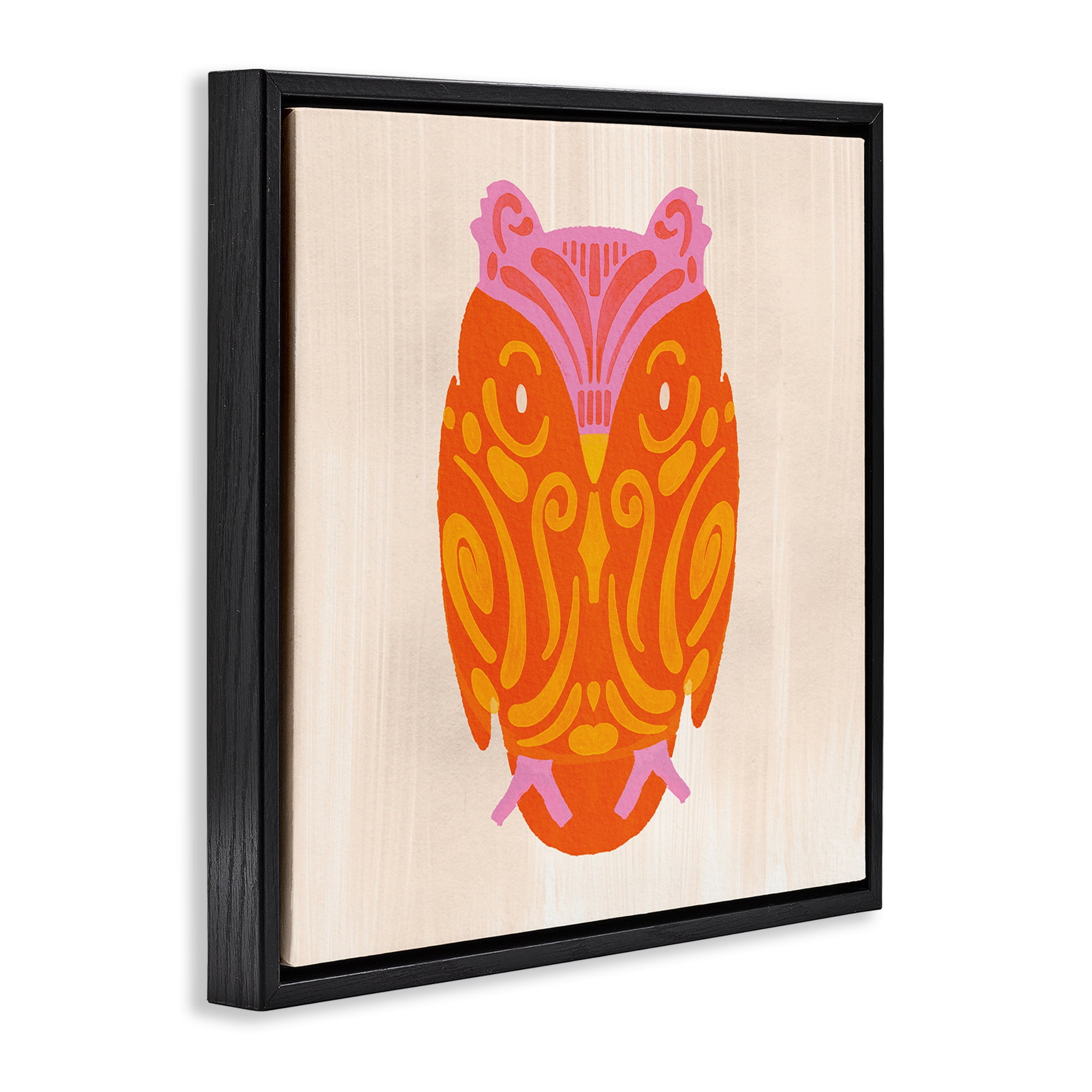 Stupell Industries Vibrant Folk Owl Motif Black Framed Floater Canvas Wall Art, design by The Paper Curator