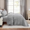 thumbnail image 2 of Blythease Oversized Velvet Quilt King 128x120 Extra Wide – Reversible Velvet Bedspread & Coverlet Set, 5 Piece Lightweight All Season Comforter Bedding, Geometric Diamond Quilted Design, Grey, 2 of 7