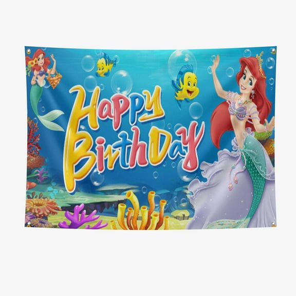 Ariel Party Supplies Happy Birthday Banner 7*5FT Large Size Ariel Party Decoration