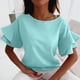 thumbnail image 2 of Camiseta informal para mujer, blusa de cuello redondo con manga de media trompeta sólida, Tops Fridja  ghk3408, 2 of 9