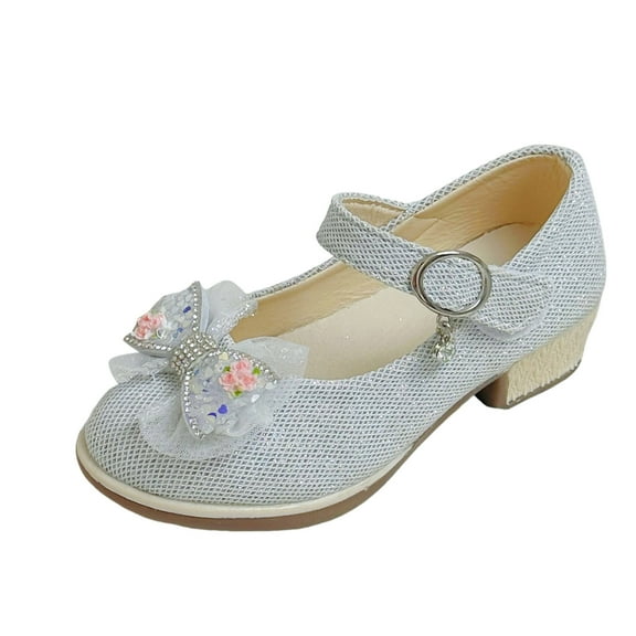 NOLDARES Girls Dress Shoes Princess High Heels Closed Toe Party Wedding Flower Girls Shoes Toddler Little Big Kid(Silver,11.5)