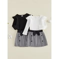 thumbnail image 3 of Loicainy Toddler Kids Girl Winter Outfits 12 18 24 Month 2T 3T 4T 5T Solid Color Long Sleeve Crew Neck Tops and Houndstooth Skirt Clothes Set, 3 of 9