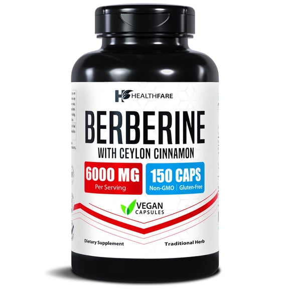 HealthFare Berberine with Ceylon Cinnamon Extract 6000mg | 150 Veg Capsules | Extra Strength Herbal Blend | Non-GMO, Gluten-Free | Made in the USA