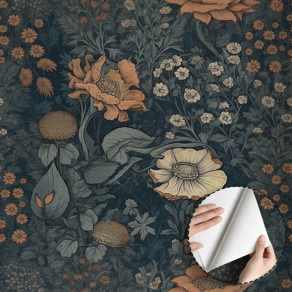 Vintage Botanical Floral Wallpaper, Dark Moody Flower Wall Decoration, Peel and Stick Wallpaper, Waterproof Contact Paper for Living Room Bedroom Kitchen Cabinet Rental Property 17.7 * 118 in