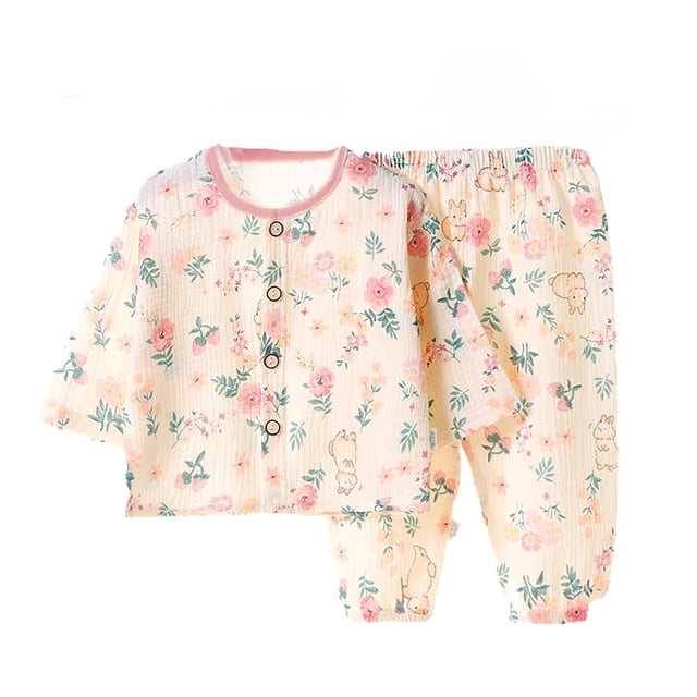 Hiiyo Pyjamas pour Filles, Chemise à Manches Longues Fine en Coton, Vêtements de Nuit pour Enfants