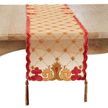 Saro Lifestyle Table Runner with Embroidered Velvet Design 13"X72"