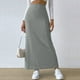 thumbnail image 2 of Falda lápiz midi elástica de punto acanalado de cintura alta para mujer: bajo con abertura, ajuste ceñido, ropa informal, 2 of 8