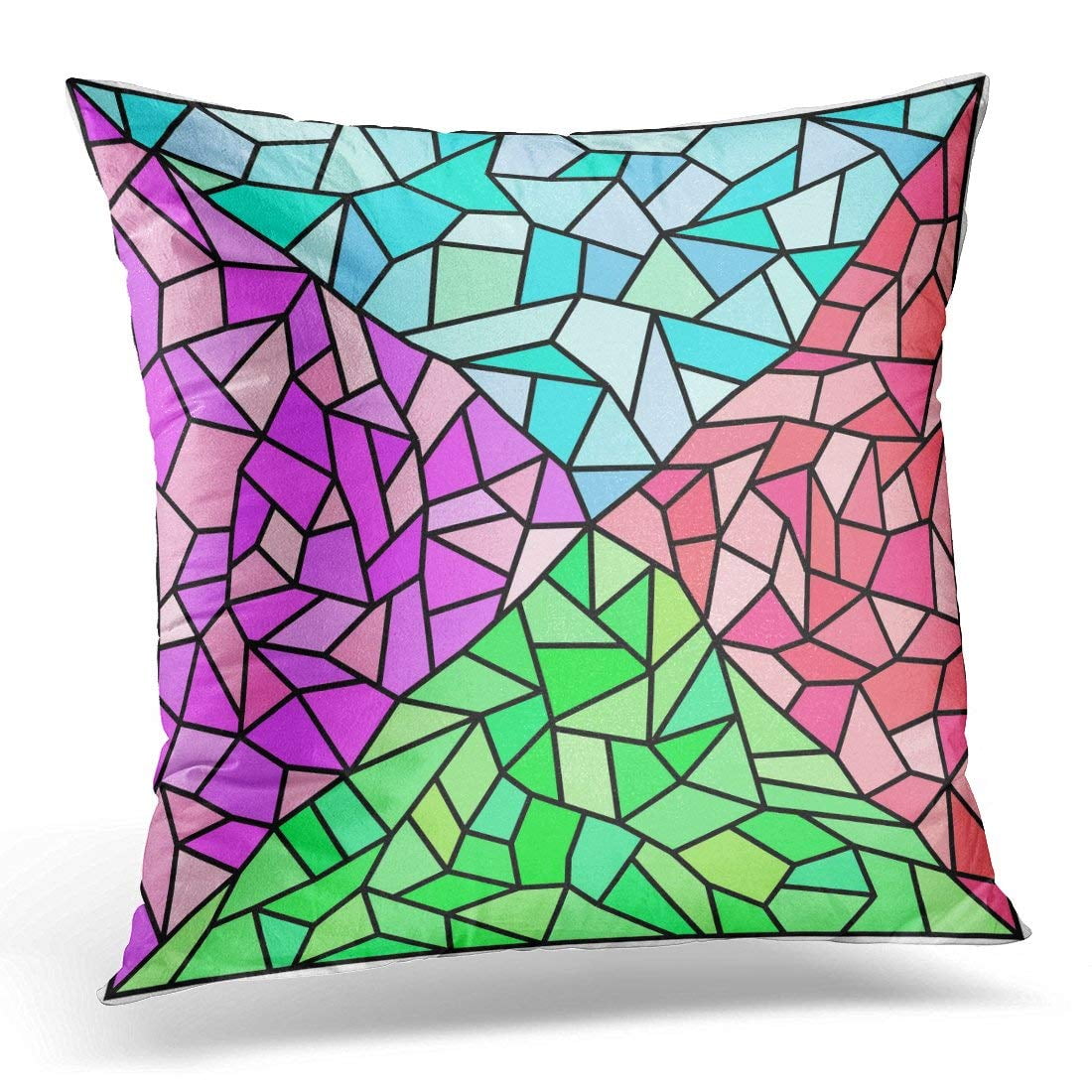 USART Blue Abstract Mosaic Broken Tiles Stained Glass Green Violet Pillow Case Pillow Cover