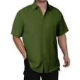thumbnail image 2 of Dealovy Mens Shirts Summer Button down Short Sleeve Business Casual Travel Solid Color Loose Tee Shirts,Army Green,XL, 2 of 6
