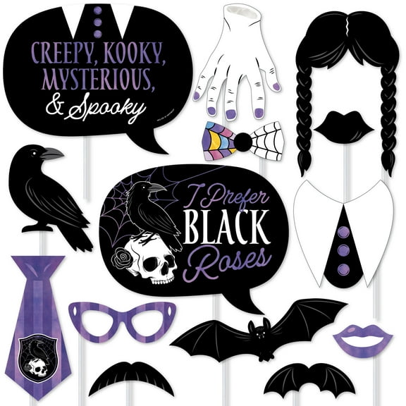 Big Dot of Happiness Goth Girl Photo Booth Props Kit, Black and Purple Halloween or Gothic Birthday Party Supplies - 20 Count Selfie Prop Sticks