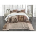 thumbnail image 3 of Ambesonne Barn Wood Wagon Wheel Quilted Bedspread Set 3 Pcs, Farmhouse, King Size, Umber Pale Brown, 3 of 5