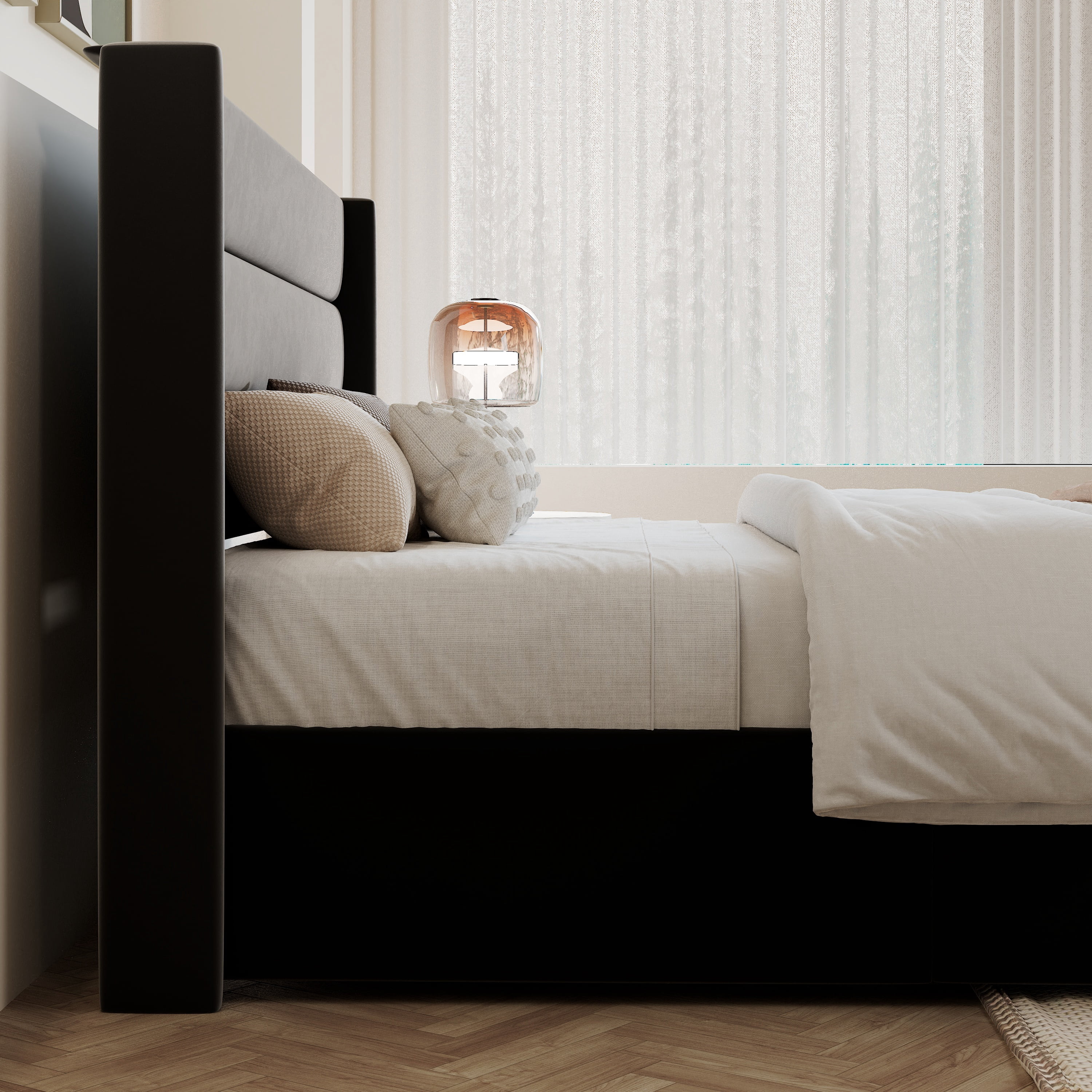 Amolife King Size Bed Frame, Velvet Lift Up Storage Platform Bed with Upholstered Panel Wingback Headboard, Black