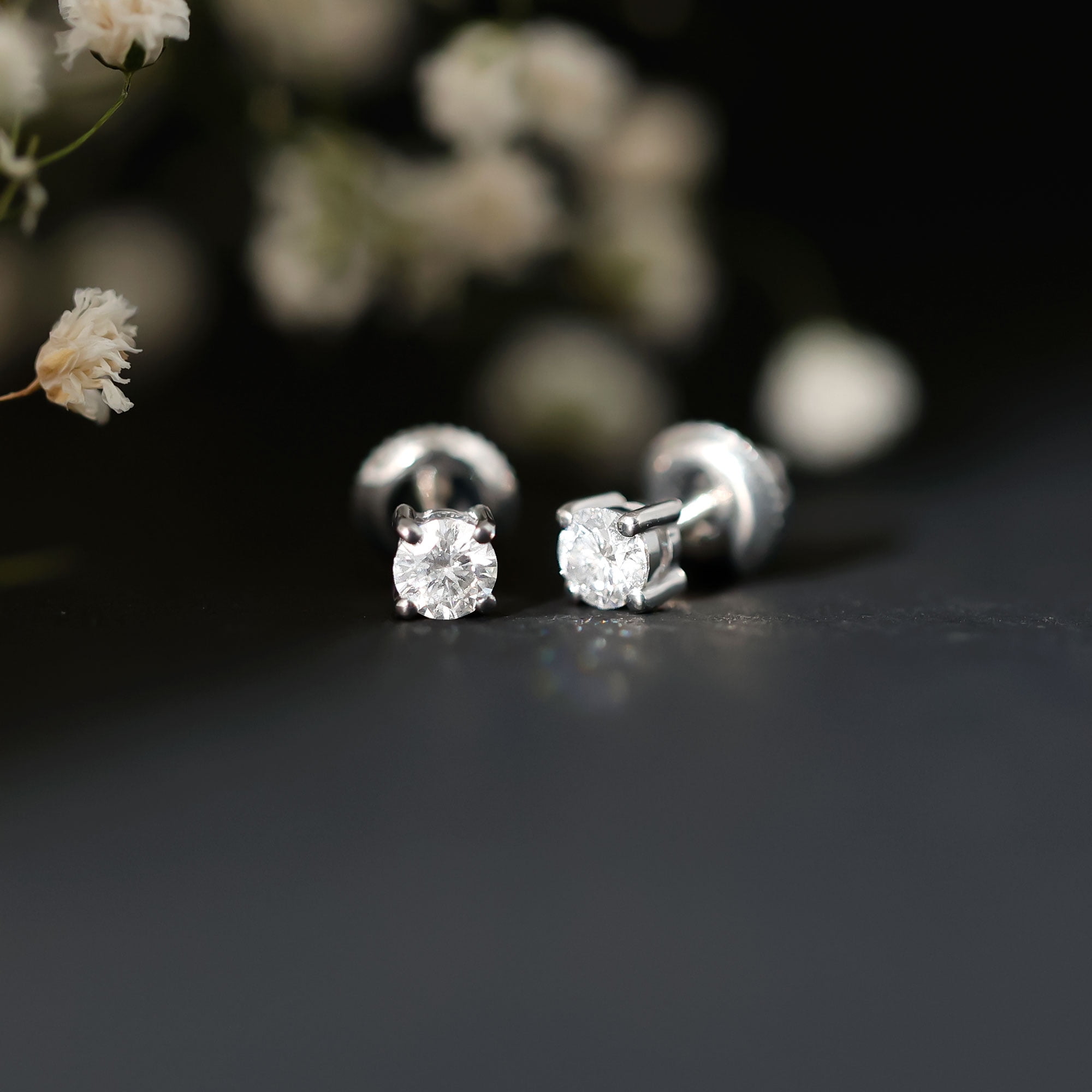 Rosec Jewels Certified Moissanite Stud Earrings in Silver - with Screw Back - 4 mm Round - D-VS1 Quality - Ready to Gift for Women