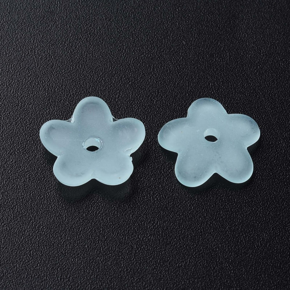500g Transparent Acrylic Beads Frosted Flower Cyan 12.5x13x2.5mm Hole: 1.8mm about 2439pcs/500g