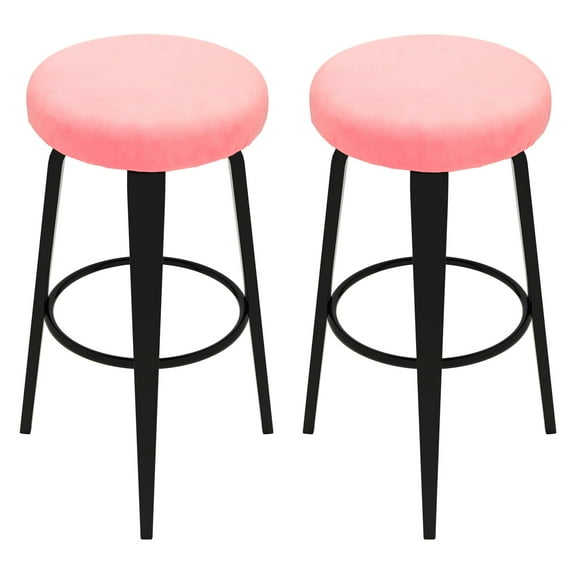Uxcell 2 Pcs Velvet Bar Stool Covers, 14-18 Inch Round Bar Stool Cover with Elastic Band Stretch Chair Seat Cover Washable Slipcovers for Round Stool Chair, Pink