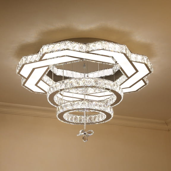 23.6" Modern Round Crystal Chandelier - Pendant Light Fixture Ceiling Light for Living Room