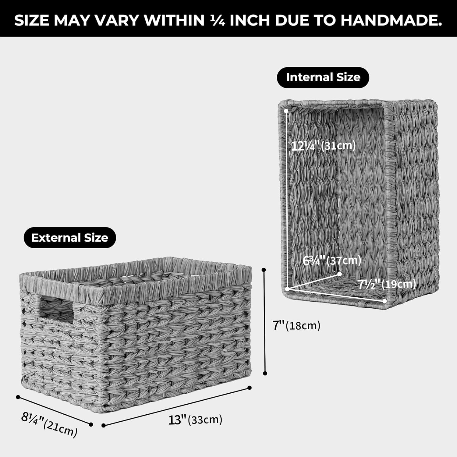 GRANNY SAYS Wicker Storage Baskets for Shelves, Waterproof Woven Baskets for Organizing, Hand Woven Rectangle Basket for Pantry, Gray, 2-Pack