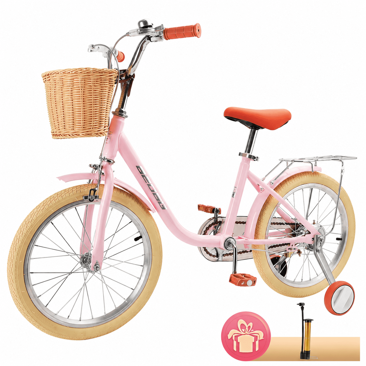 18 Inch Kids Bike with Removable Training Wheels, Adjustable Seat, Steel Frame & Dual Brake, Kids Bicycle for 6-10 Years Old Toddler Girls Boys