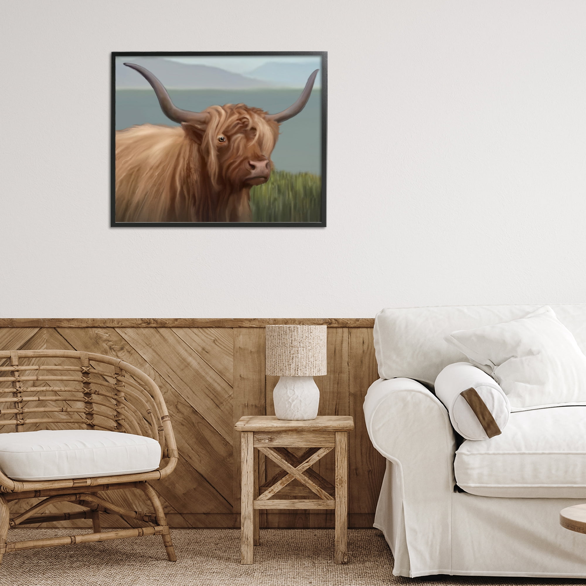 Stupell Industries Scottish Highland Cattle Landscape Black Framed Giclee Art, design by Matthew Piotrowicz
