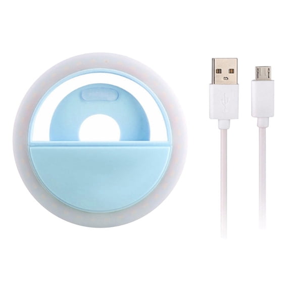 Led Clip-On Ring Fill Light For Phone , Rechargeable 3-Level Dimmable Selfie Light With Blue Finish For Photos Videos Content Creators Streaming