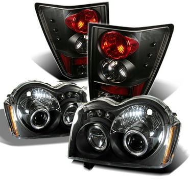 AKKON - For Jeep Grand Cherokee Black Bezel Dual Halo Ring Projector LED Replacement Headlights   Tail lamp
