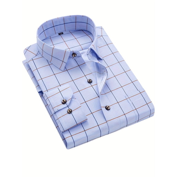 Plaid printed men's long-sleeved shirt, popular business shirt, fashionable and casual
