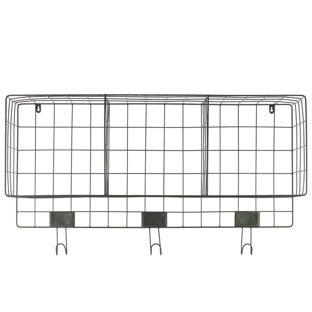 Metal Wall Basket With 3 Slots And 3 Hooks