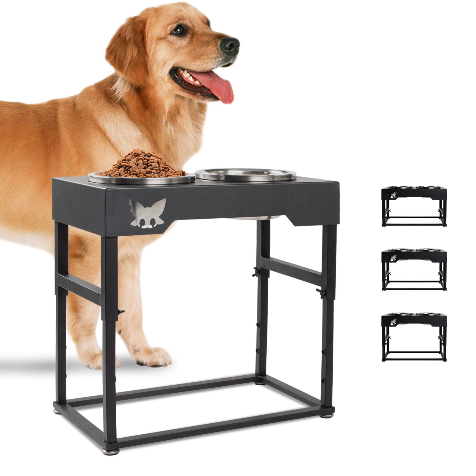KITGO Metal Elevated Dog Bowl with Two Stainless Steel Dog Bowls, Adjustable Height Pet Feeder