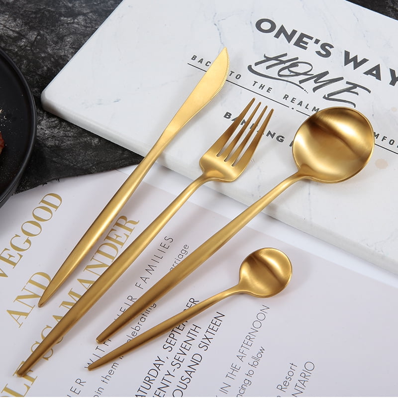 Matte Gold Silverware Set,Modern Stainless Steel Flatware Set,4 Pieces