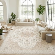 CHITOOMA 8x10 Boho Area Rugs for Living Room, Machine Washable Floral Area Rug with Non-Slip Backing, Stain Resistant Non-Shed Carpet for Bedroom, Dining Room, Dorm, Office