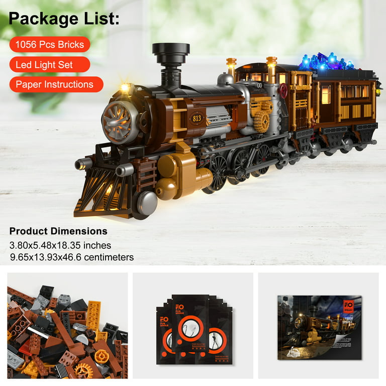 Funwhole Train Lighting Building Bricks Set - Steampunk Ore Train