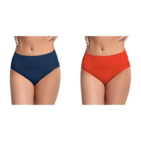2-Pack Women s Black High Waisted Bikini Bottoms Retro Basic Full Coverage Swimsuit Mid Waist Bathing Suit Bottom Womens Swim Bottoms Shorts Mens Bathing Suits with Mesh Liner Swim Cover up Short